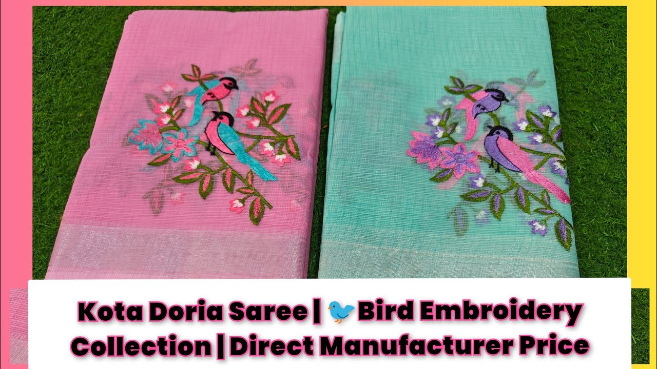 🌟New Arrival – Premium Kota Doria Cotton Sarees with Elegant 🕊️ Bird Embroidery at Factory Prices! 💰